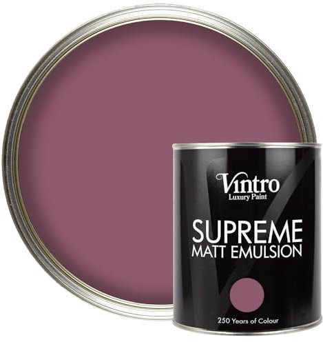Vintro | Luxury Matt Emulsion | Aubergine | Smooth Chalky Finish | Multi Surface Paint | for Walls, Ceilings, Wood and Metal | 1L (Aubergine - Old Mauve)