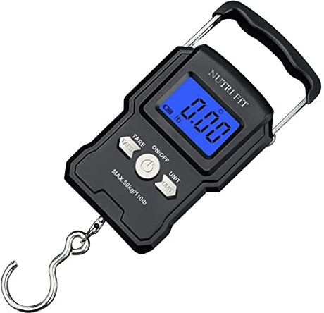 NUTRI FIT Digitale Kofferwaage,110lb/50kg Elektronische Digital Fischwaagen Handwaage, 2 AAA Batterien enthalten, Beleuchtetes Display