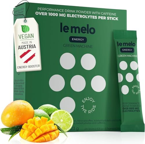 le melo – funktionale Hydration ENERGY | MANGO-LIMETTE I Elektrolyte + 80 mg natürliches Koffein (Guarana) | optimierte Wasseraufnahme | Sport | Vitamine | 20 Stück