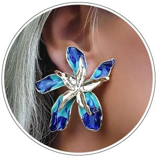 Wendaler Boho Große Blume Ohrstecker Blau Floral Emaille Ohrringe Übertrieben Blütenblatt Baumeln Tropfen Schmuck Für Frauen Und Mädchen