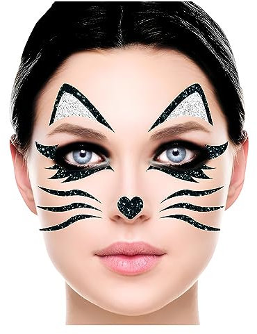 Horror-Shop Schwarze Katze Glitter Gesichts-Aufkleber für Halloween & Fasching