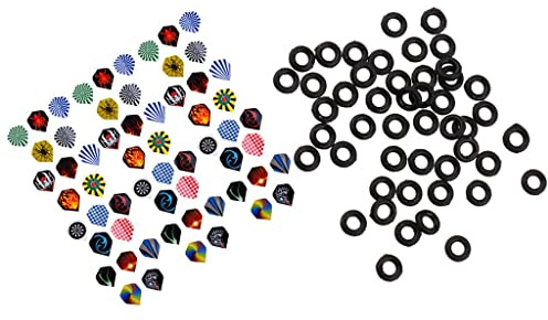 Tiuimk 100 schwarze O-Ringe mit Dart-Schaft + 60 Dart-Flights in 20 verschiedenen Farben für verbesserte Dartstabilität und Leistung
