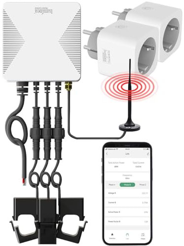 Luminea Home Control Smartmeter: 3-Phasen-WLAN-Stromzähler inkl. 2 WLAN-Steckdosen (Smarter 3 Phasen WLAN Stromzähler, 3-Phasen Stromzähler mit App, Meter)