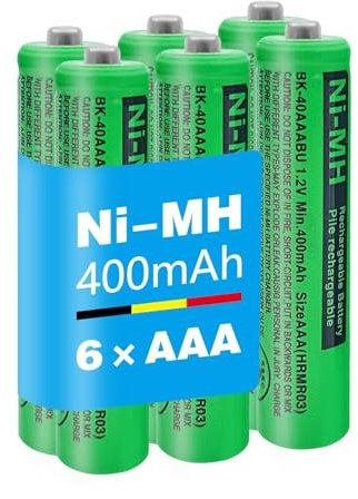 BK-40AAABU Piles 1,2V AAA Rechargeables Ni-MH 400mAh pour téléphones sans Fil Panosonic Gigaset DECT Téléphone Numérique sans Fil - Lot de 6