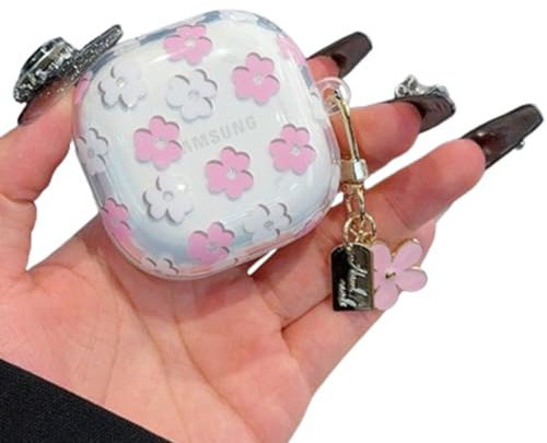 eglixu Headphone Case for Samsung Galaxy Buds FE/Buds 2 pro/Buds 2/Buds pro/Buds live,Cute Flower TPU Clear Earbuds Protective Cover with KeyChain (Pink)