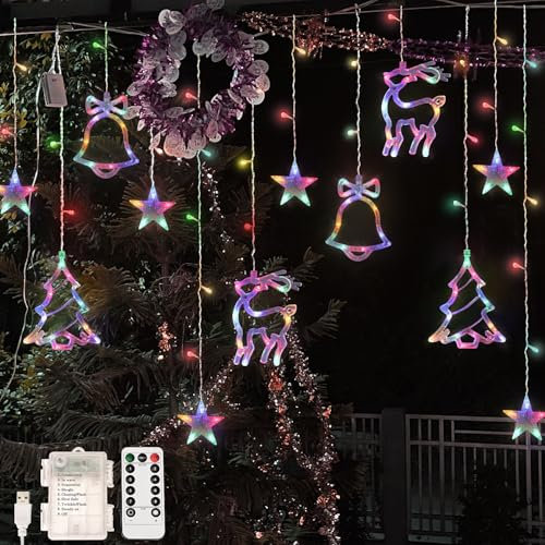OWill Christmas Window Lights Indoor, 8 Modes Colourful Window Lights for Christmas, Fairy Star Curtain String Lights for Xmas Christmas Window Decorations