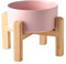 Welloyed 6'' Ceramic Raised Dog Bowl - 30Oz Dog Food & Water Bowl with Elevated Non-Slip Bamboo Stand, Dishwasher & Microwave Safe, Anti Vomiting Heavy Duty Pet Bowl for Small and Medium Dogs, Pink