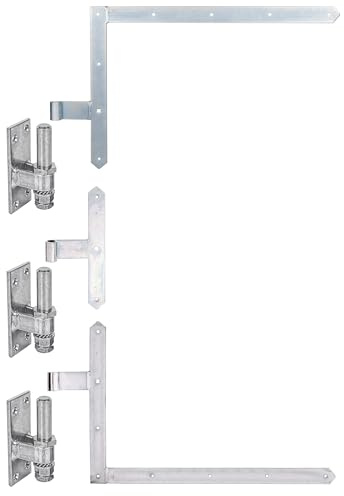 siwitec 400 x 600 mm Tor-Winkelband-Set oben und unten mit 300 mm Mittelband und Kloben mit höhenverstellbarem Dorn, Ø 16 mm, Ladenband mit Kloben, Türband, Torband, Winkelscharnier