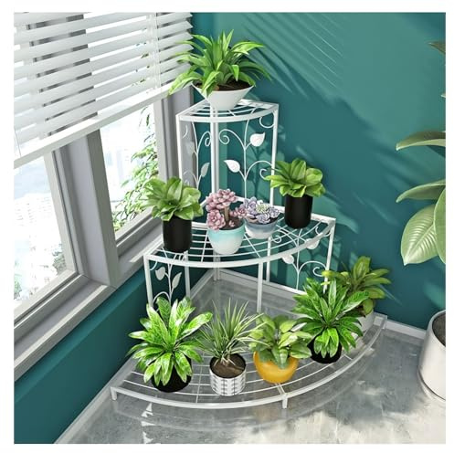 Supporto per piante in metallo, scaffale angolare a 3 ripiani, per interni ed esterni, in ferro, stile scala, espositore per piante, per giardino, balcone, patio, soggiorno
