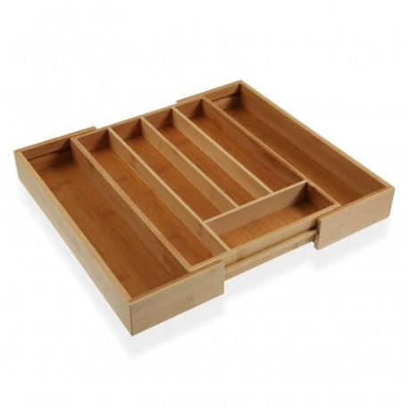 Portaposate in Bambù Estensibile per Cassetti – Organizer Cucina con 7 Scomparti Regolabile da 25 a 39 cm, Porta Posate e Utensili da Cassetto in Legno Bamboo Naturale, Divisore Cassetto Cucina