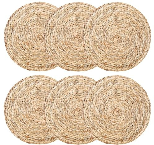 Set di 6 Tovagliette Rotondi da Tavola, Sotto Piatti da Tavola in Vimini | Tovagliette Pranzo, Tovaglietta Singola Sottopiatto Rotondo, Tovagliette Rotonde, per la Tavola, Decorazione Soggiorno (B)