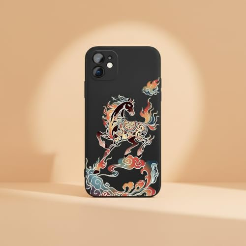LIRASIRA Compatible with iphone 5/iphone 5s/iphone SE Horse Pattern European Style Shockproof Anti-Fingerprint Phone Case Black