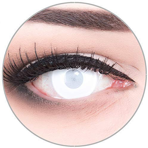Funnylens Farbige Kontaktlinsen Blind White Mentalist FAST KEINE SICHT Zombie komplett weiß 2er Pack weich 12 Monatslinsen ohne Stärke + Behälter - Halloween, Karneval, Fasching, Fasnacht