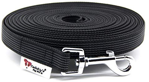 Twinkys Dog Style Schleppleine Hundeleine gummiert 20 mm breit für Hunde bis 50 kg - OHNE Handschlaufe 3 Meter Schwarz Made IN Germany