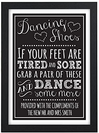 PERSONALISED Dancing Shoes Chalkboard WEDDING SIGN Dancing Feet Flip Flops Sign - Vintage Shabby Chic Style Wedding Sign - PERSONALISED Wedding Black Board Style Signs - A5, A4, A3 Prints and Frames