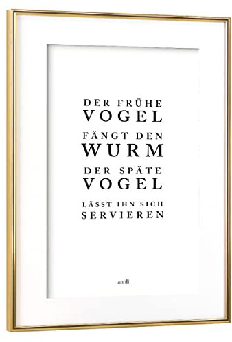 artboxONE Poster mit Rahmen Gold 75x50 cm Der späte Vogel von annli - gerahmtes Poster