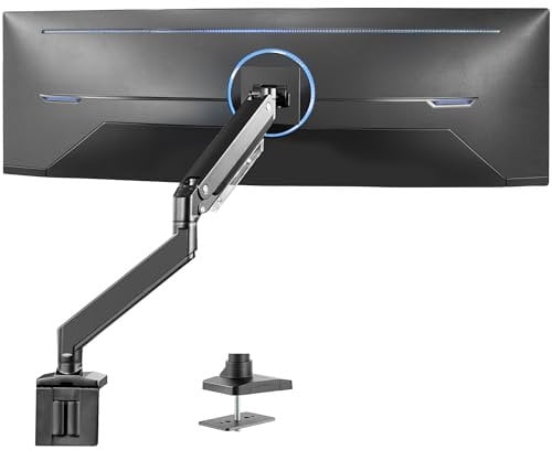 VIVO Robuster Monitorarm für Ultrawide-Bildschirme bis zu 49 Zoll 15 kg, Einzel-Tischhalterung, pneumatische Höhenverstellung, Schwarz, STAND-V101G1
