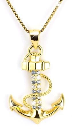 Halskette ANKER vergoldet mit Zirkonia für Damen Geschenke+für+Sie Kette mit Herzanhänger Herz gold blau Verlobung Jahrestag Liebe