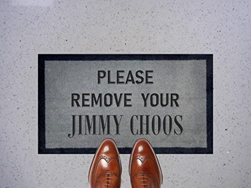 70cm x 40cm PLEASE REMOVE YOUR JIMMY CHOOS Washable Door Mat by ARTISAN KISS (Light Gret Choos)