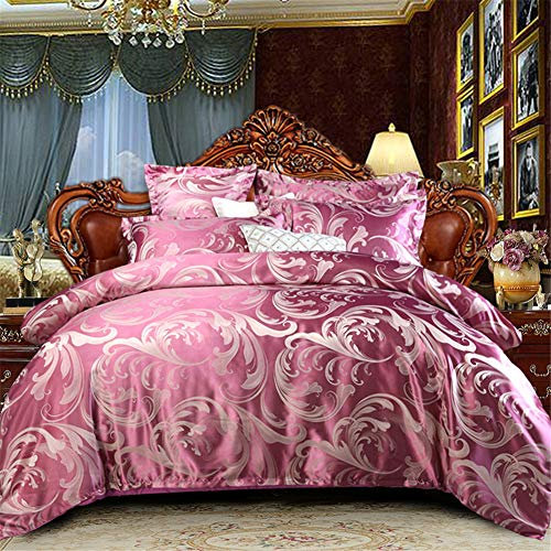 FANSU Bettbezug Set, Bedding Palaststil Hochzeit 3/4 Teilig Hohe Qualität Microfaser Bequem Weich und Haltbar Enthalten Bettlaken Kissenbezug (220x240cm,Lila)