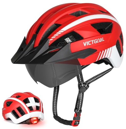 Victgoal Bike Helmet for Men Women with Led Light Detachable Magnetic Goggles Visor Mountain & Road Bicycle Helmets Adjustable Size Adult Cycling Helmets