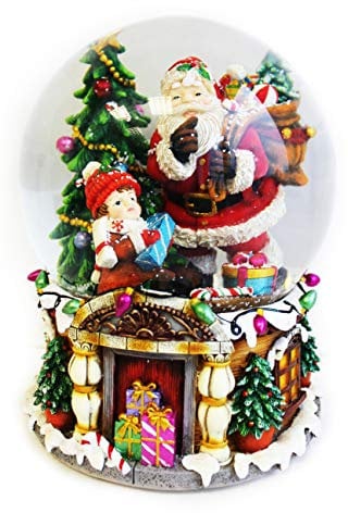 große XXL Schneekugel mit Spieluhr zum Aufziehen, Schnee & Glitzer Ø150mm H.: 20cm Lied: Jingle Bells Weihnachtsmann Weihnachtsbaum Geschenke Weihnachtsdeko