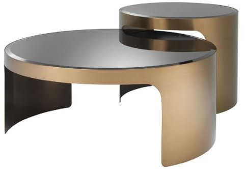 Casa Padrino Designer Couchtisch Set Kupfer/Schwarz - Luxus Edelstahl Wohnzimmertische mit Glasplatten - Luxus Wohnzimmer Möbel