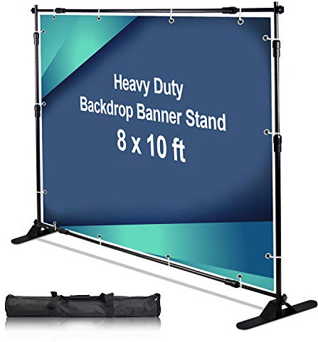 AkTop 3.0 x 2.4 m Heavy Duty Hintergrund Banner Stand Kit Einstellbare Fotografie Schritt und Wiederholung Ständer für Partys, Tragbarer Messe-Fotokabinen-Hintergrund mit Tragetasche