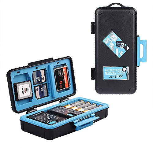Estuche para Tarjeta de Memoria, LENSGO D950 Funda para Tarjeta de Memoria Compacta - Caja Tarjeta de Memoria Prueba de Agua y Polvo para 3 Baterías de Cámara, 6 Tarjetas SD, 3 Tarjetas CF/XQD (Azul)