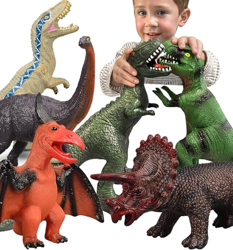 Gzsbaby 6 Piece Jumbo Dinosaur Toys for Kids and Toddlers 3-5, Large Soft Figures for Dinosaur Lovers - Perfect Party Favors, Birthday Gifts