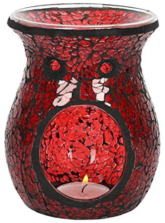 Ölbrenner | Großes Crackle Glas | 1 Stück | Rot | 11 cm x 11 cm x 14 cm