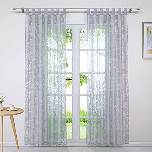 Joyswahl Voile Gardine in Ausbrenner Qualität mit edlem Ranken-Design transparenter Vorhang »Jessica« Unifarbiges Schals Wohnzimmer Fensterschal BxH 140x145cm Grau mit Schlaufen 1 Stück