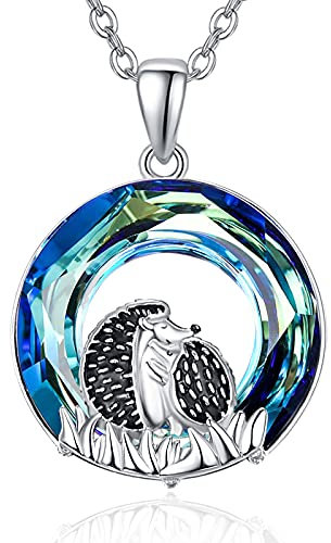 TANGPOET Igel Halskette 925 Sterling Silber Kristall Halskette Igel Anhänger Geburtstag Schmuck Geschenke für Frauen Damen Mädchen