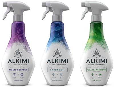 ALKIMI Home Essentials Cleaning Products, Pack of 3 – Multipurpose, Bathroom Cleaner & Glass Window Cleaner Spray – Natural Household Supplies Antibacterial Cleaning Sprays