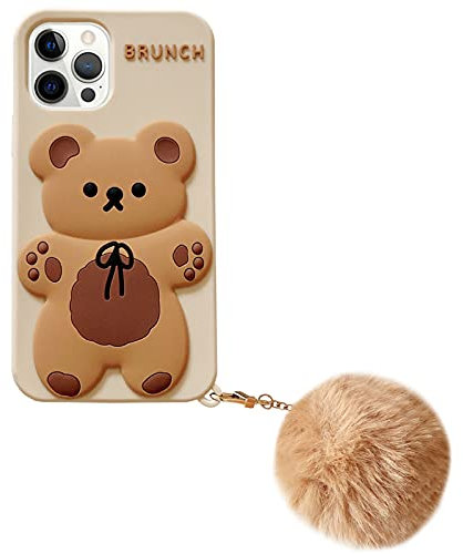 Yatchen Kawaii Phone Cases Apply to iPhone 12 Pro Max,Cute Cartoon Bear Phone Case with Keychain Teddy Bear Phone Case 3D iPhone 12 Pro Max Case Soft Silicone Shockproof Cover for Women Girls