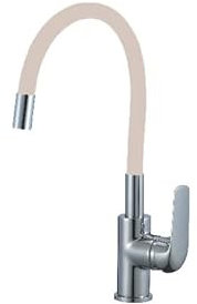ADGO Emma Flex Spültischarmatur, Flexibel, Langer Auslauf, Chromelemente, Küchenarmatur für Spüle, Wasserhahn für Spülbecken, Spültischarmatur, Armatur, Stehend, Einhand-Spültischbatterie (Beige)