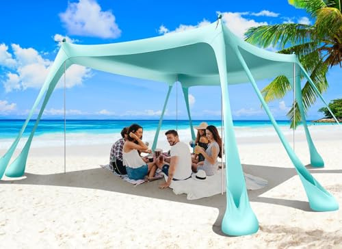 Wabolay Strandzelt, Pop-Up-Schirm, 3x3 m, tragbar, für Familien, Strand, Sonnenschutz, LSF 50+, mit 4 Aluminiumstangen/Bodenklammern/Sandschaufel und Tragetasche für Outdoor, Hinterhof, Picknick