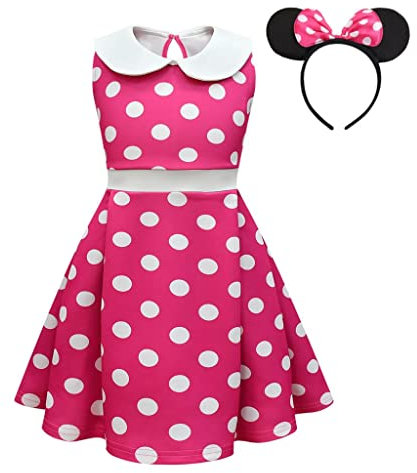 Lito Angels Deguisement Robe Mouse avec Oreilles de Souris Serre-tete pour Enfant Filles Taille 3-4 ans (étiquette en tissu 110), B - Pois Rose Chaud