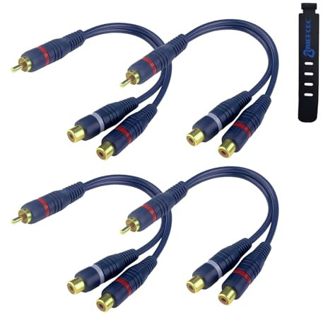 BRIEFCEC 4PZ Cavo RCA Y da 15 cm, cavo splitter RCA da 1 maschio a 2 femmina, cavo di prolunga RCA RCA a JACK per subwoofer, altoparlanti, amplificatore, giradischi, ricevitore, home theater (blu)