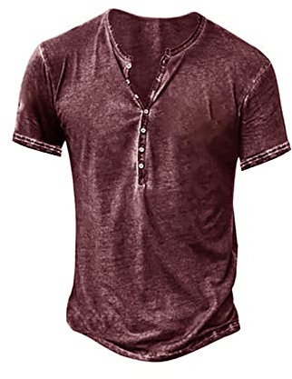Beotyshow Hemd Herren Langarm Henley Shirt Männer Freizeithemd Vintage Casual Leicht Baumwolle Slim Fit T-Shirt A-Burgund XL