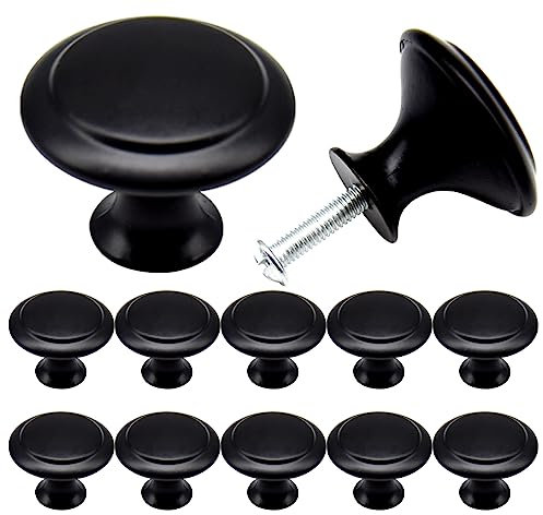 Yosawo 12 Pcs Vintage Cabinet Knobs Round Solid Knobs Handles with Screws for Cabinet, Wardrobe, Drawer, Bathroom Racks (30mm/Black)