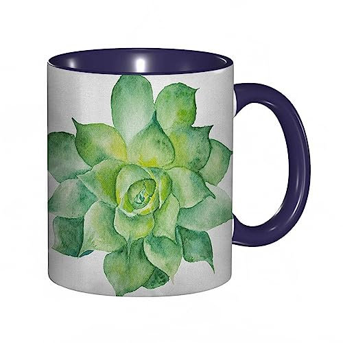 Tasse Keramik Sukkulente grüne tropische Pflanze,handbemalt,Agave,botanisches Thema.Grün,Gelb Kaffeetassen Große 330ml Mit Henkel 100% Handbemalt Trinkgläser Mit Griff Personalisierte Geschenk