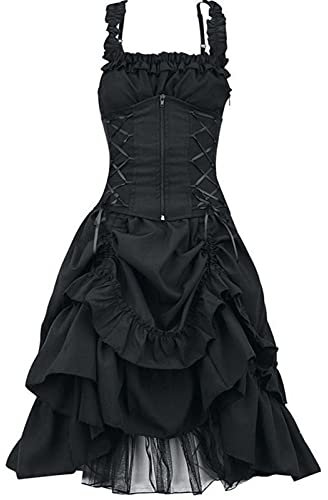 Mittelalter Kleid Damen Steampunk A-Linie Kleider Spitzen Vintage Gothic Kleidung Ärmellos Hohe Taille Abendkleid Halloween Kostüm Renaissance Mittelalterkleid Lang Elegant Partykleid