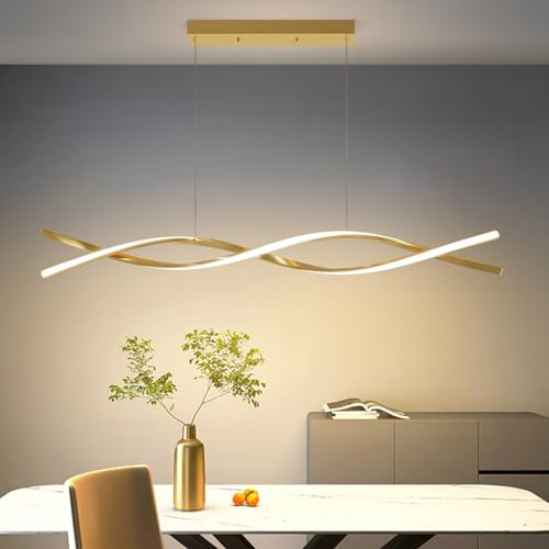 Mikeru 100cm Dimmbare Hängende Pendelleuchte, Goldene Kücheninsel Leuchten mit Memory-Funktion 3000K Warmweißes/4500K Neutrales/6000K Kaltweißes Büro Pendelleuchten LED für Wohnzimme