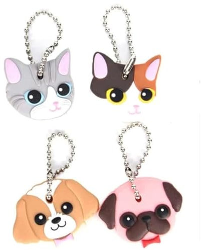 Couverture de clé,4 pièces Porte-clés Couvercle,Porte-clés en Silicone,Etiquette Clef,Couvre-Capuchon de Clé,mignon Couvre-Capuchon de Clé,Couvre-clé Forme Chien et Chat