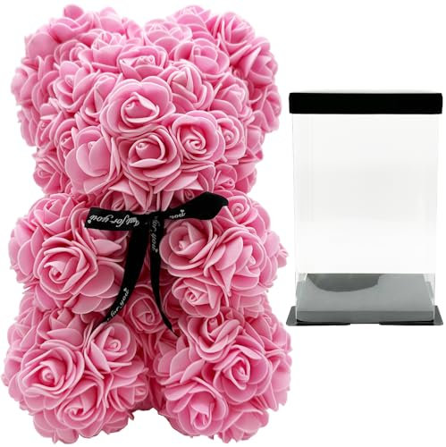 SECALIFE Rose Bear Women Gifts for Valentine's Day, Teddy Flower Bear Romantic Gifts for Wife, Mom, Girlfriend, Artificial Flower Rose Bear Anniversary Birthday Gifts for Women, Pink