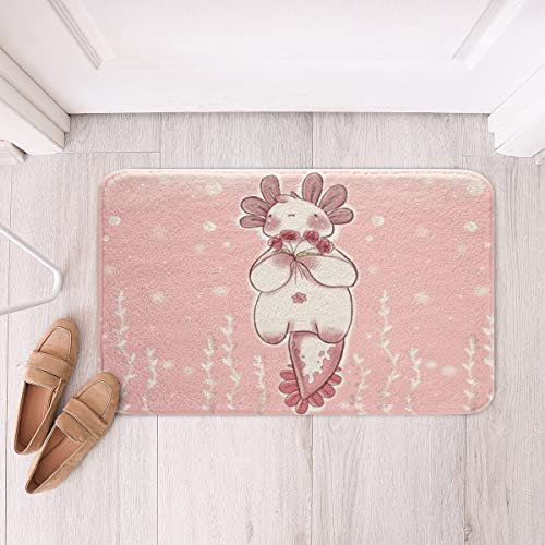 Fußmatte Axolotl Salamander Aquarell Magisches Tier Badteppich Mode Türmatte rutschfest Badezimmerteppich Für Schlafzimmer Dusche Küche 40x60cm