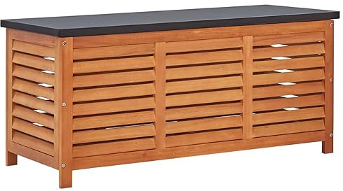 Rantry Gartenbox Auflagenbox Kissenbox Sitztruhe Sitzbank mit Stauraum Truhenbank Möbel für Flur Wohnzimmer Terrasse Balkon 117x50x55 cm Eukalyptus Massivholz