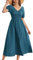 GRACE KARIN Dark Blue Maxi Dress for Ladies Summer Short Puff Sleeve V Neck Ruched Wedding Guest Victorian Dresses for Women M Size 14