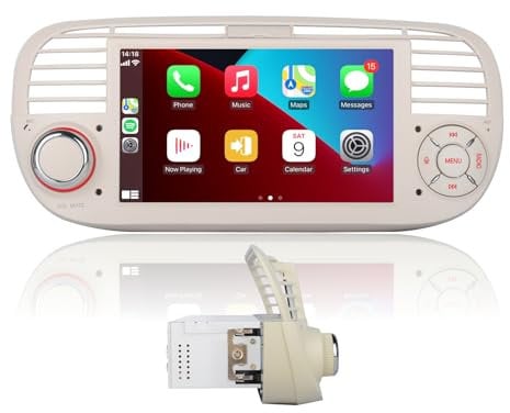 YZKONG Auto Radio per FIAT 500 2007-2015, con Wireless Carplay Android Auto Schermo Touchscreen, Subwoofer Bluetooth FM AM RDS Mirror Link per Android/IOS